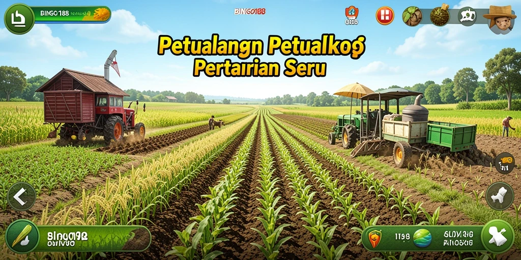 Tampilan gameplay BINGO188 yang menampilkan pertanian yang indah dan penuh warna.