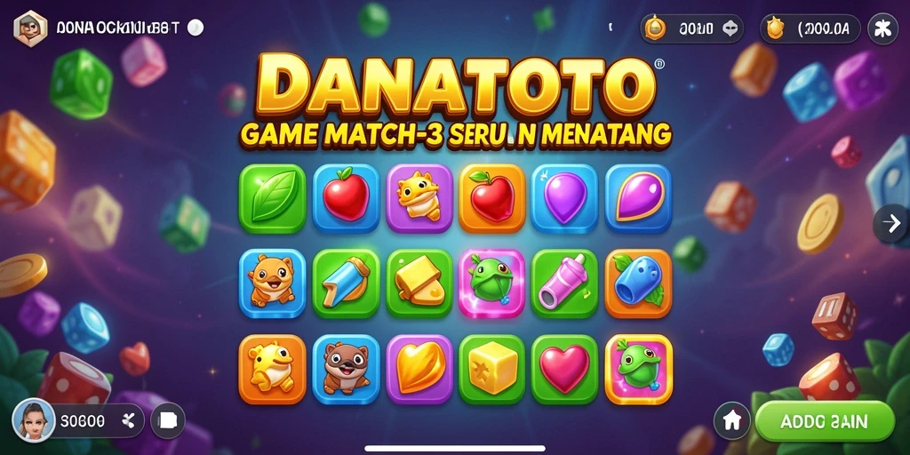 Tampilan gameplay seru dari DANATOTO dengan tantangan Match-3.
