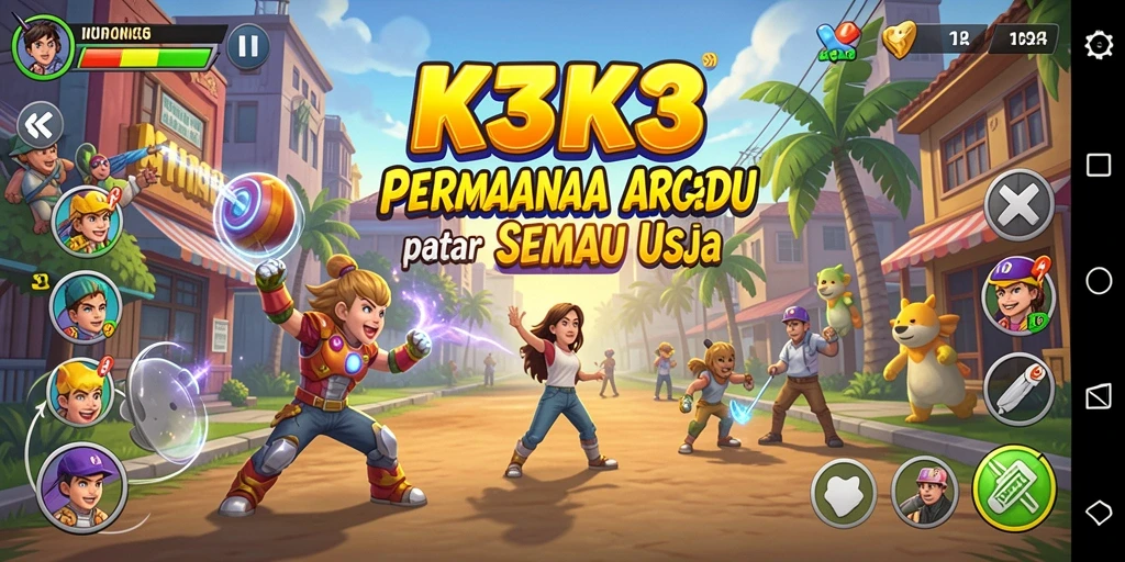 Tampilan gameplay K3K3 yang seru dan penuh warna.