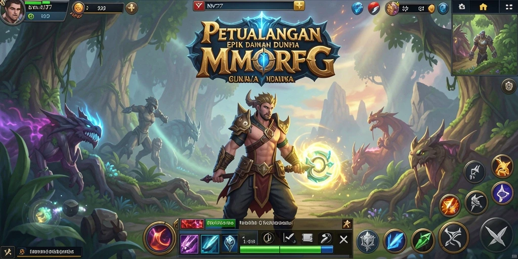 Screenshot gameplay NV77 menampilkan aksi pertempuran dalam dunia MMORPG.